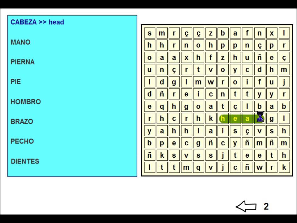 sopa de letras partes del cuerpo en ingles